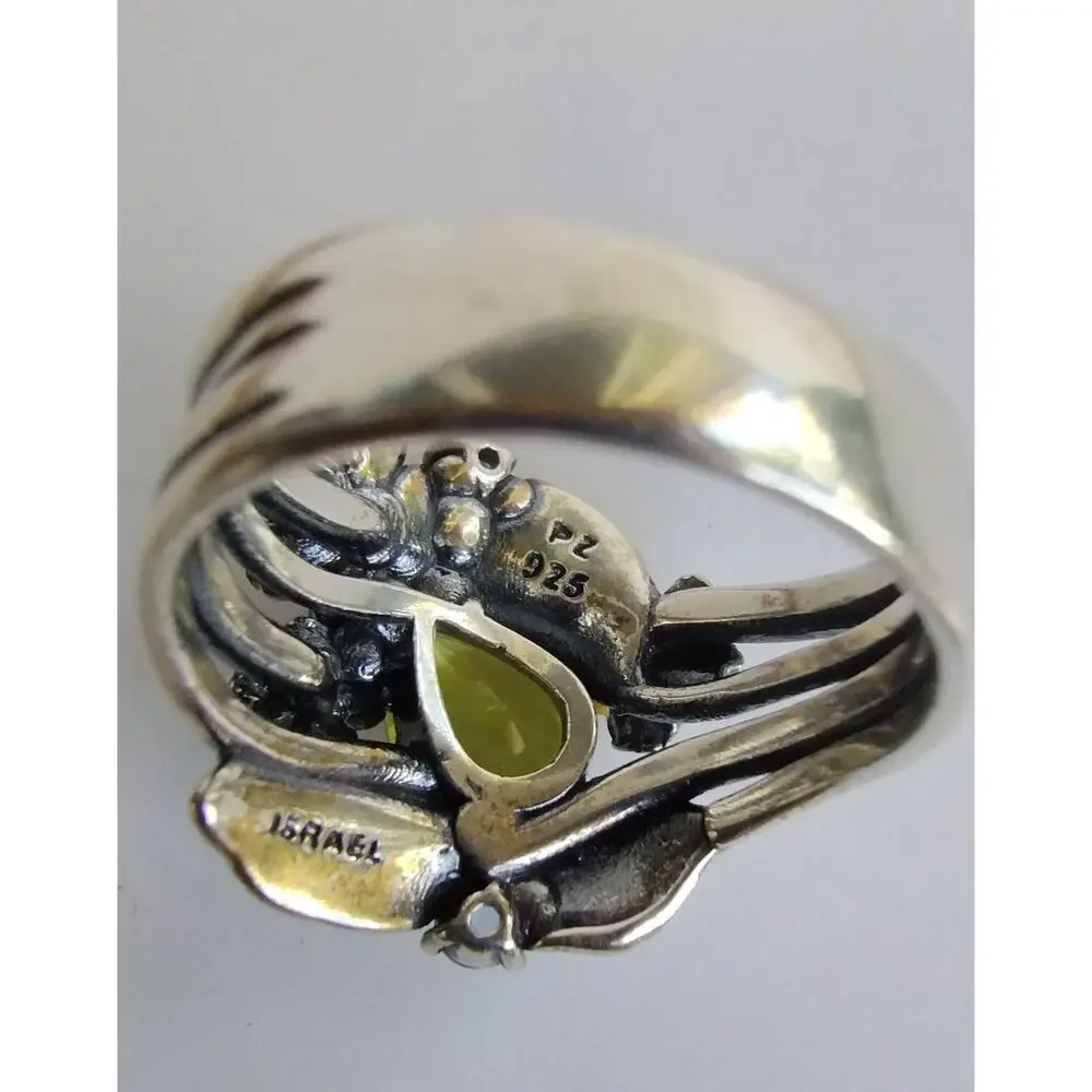 OR PAZ STERLING 925 FLORAL LEMON QUARTZ & BLUE TOPAZ GEMSTONE RING Sz 9.25